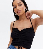New Look Petite Black Shirred Ruched Crop Cami